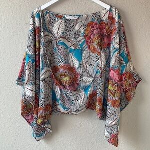 Trina Turk 100%  Silk Floral Kimono Jacket Size XS/S
